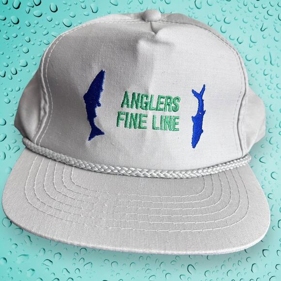 Anglers Fine Line Rope Hat One Size Snapback Fishing White / Embroidered - Picture 2 of 8